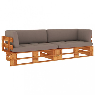 Canapea din paleți 2 locuri cu perne maro miere lemn pin tratat foto