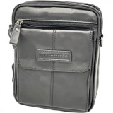 Borseta Barbati neagra de Umar din Piele naturala de Bovina, 18x22x5 cm