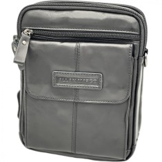 Borseta Barbati neagra de Umar din Piele naturala de Bovina, 18x22x5 cm
