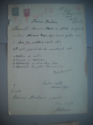 HOPCT DOCUMENT VECHI NR 447 MOSCOVICI ROZA -EVREU-SCOALA NR 3 FETE BOTOSANI 1948 foto