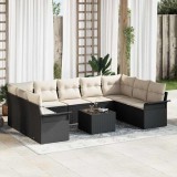 VidaXL Set de canapele pentru grădină 10 pcs Negru Rattan poli