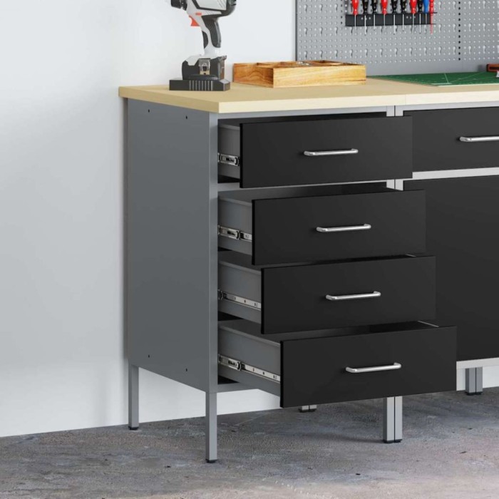 vidaXL Bancă de lucru cu sertar negru și gri 50 x 55 x 85 cm