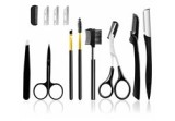 Set 11 instrumente pentru stilizarea spr&acirc;ncenelor, oțel inoxidabil, negru