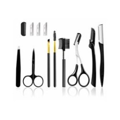 Set 11 instrumente pentru stilizarea spr&acirc;ncenelor, oțel inoxidabil, negru