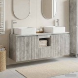 Cumpara ieftin Set dulap baie 3 buc. Gri Beton 135 x 35 x 80 cm Lemn prelucrat