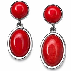Cercei piatră ovală dublă, Howlit roșu, tijă și șurub