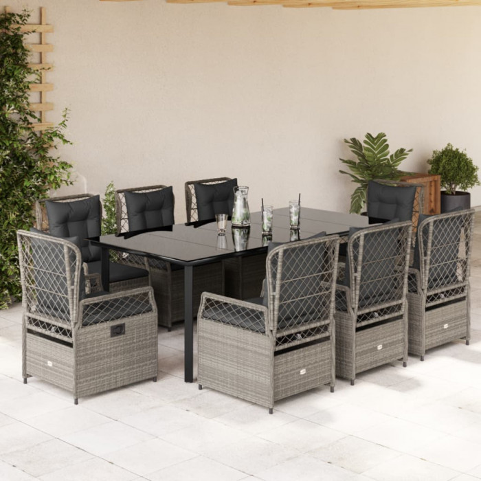 Set mobilier gradina cu perne, 9 piese, gri deschis, poliratan GartenMobel Dekor