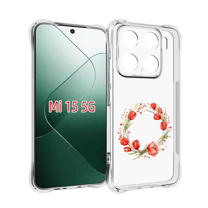 Husa antisoc pentru xiaomi 15 - airbag tpu, ring floral rosu - transparent