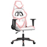 Cumpara ieftin Scaun de gaming de masaj, alb si roz, piele ecologica