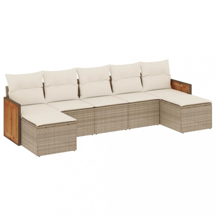 Set canapele de gradina, 7 piese, cu perne, bej, poliratan
