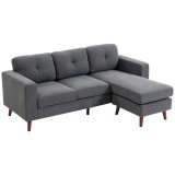 HOMCOM Colțar 192 cm &icirc;n formă de L Canapea 3 locuri cu șezlong reversibil, aspect corduroy, pentru spații mici, Gri &icirc;nchis | Aosom Romania