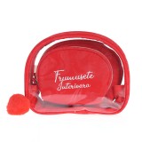 Set 3 genti cosmetice rosii cu imprimeu text