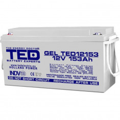 Acumulator 12V, TED Electric, GEL Deep Cycle Solar, Dimensiuni 483 x 170 x 240 mm, Baterie 12V 153Ah M8