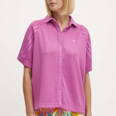 adidas Originals camasa femei, culoarea violet, cu guler clasic, relaxed, IT9717