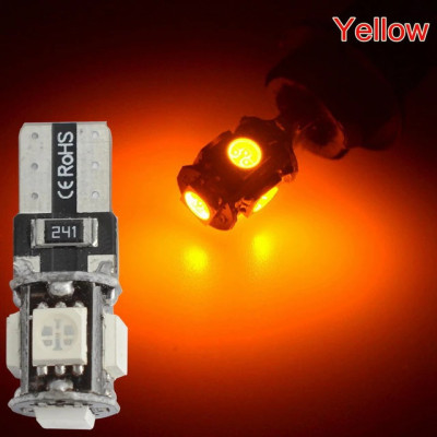 Set 2 Becuri W5W T10 Led 5 Smd Canbus Portocaliu foto