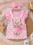 Set body roz si sarafan alb cu buline (Marime Disponibila: 12-18 luni (Marimea