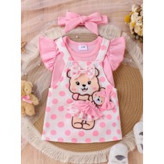 Set body roz si sarafan alb cu buline (Marime Disponibila: 12-18 luni (Marimea