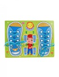 Puzzle din lemn - Invatam sa legam sireturile Albastru, 7Toys, Brand