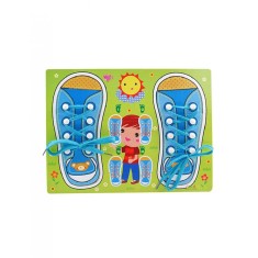 Puzzle din lemn - Invatam sa legam sireturile Albastru, 7Toys
