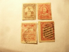 4 Timbre Newfoundland Canada colonie britanica : 2c 1910,1911 ,3c 1923 ,2c 1928