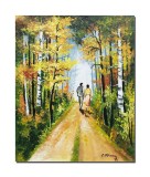 Tablou indragostiti impreuna pe cararea vietii, pictat manual 50x40cm ulei pe panza, Constantin Feraru