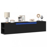 vidaXL Dulap TV de perete cu lumini LED, negru, 180x31x39,5 cm