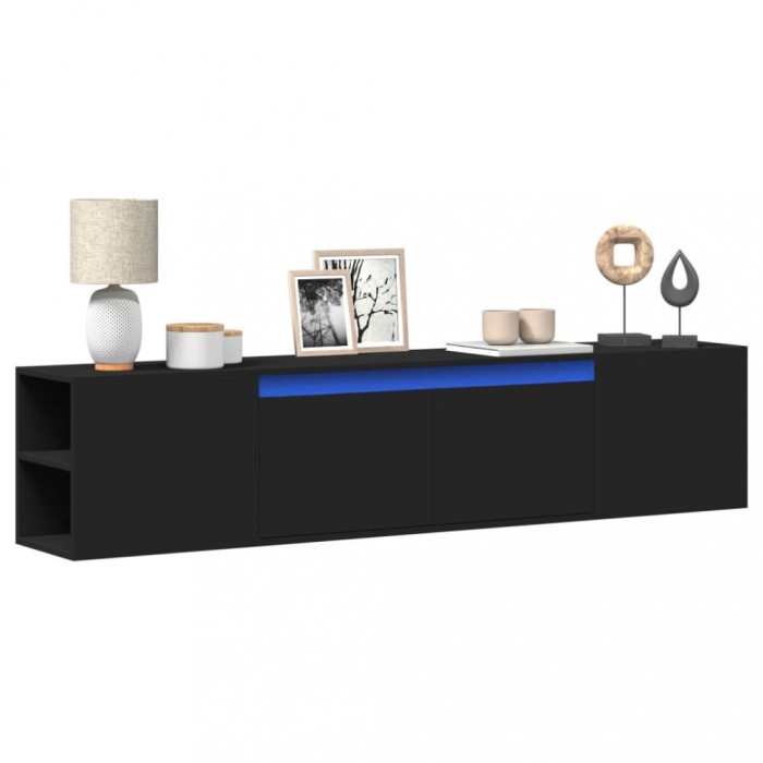vidaXL Dulap TV de perete cu lumini LED, negru, 180x31x39,5 cm