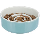 Trixie Bol Ceramic pentru Hranire Lenta, 0.45 l / &oslash; 14 cm, Gri/Albastru, 24520