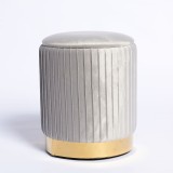 Taburet rotund gri cu baza aurie si spatiu de depozitare 38 cm
