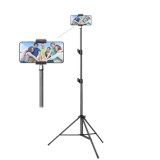 Trepied reglabil pentru telefon 200 cm din aluminiu cu suport smartphone cu arc, deschidere maxima 8 cm, stand stabil pentru vlogging, streaming si fo