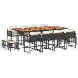 Cumpara ieftin Set mobilier de gradina cu perne, 13 piese, negru, poliratan