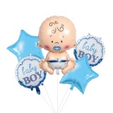 Set 5 baloane folie, 45cm &ndash; 68cm, forma bebelus, it&rsquo;s a boy &ndash; baby boy, albastru, Ropet