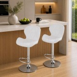 Cumpara ieftin Set 2 scaune de bucatarie/bar, Artool, West, rotativ, piele ecologica alba, picior metal argintiu, 46x48.5x90-111 cm