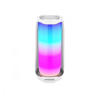 Boxa portabila RGB 360 LED Pulse 5, Emeszon &amp;reg;, Subwoofer 20W, Bluetooth 4.0, IPX6, Type C, Slot card Micro SD, Jack, alb foto