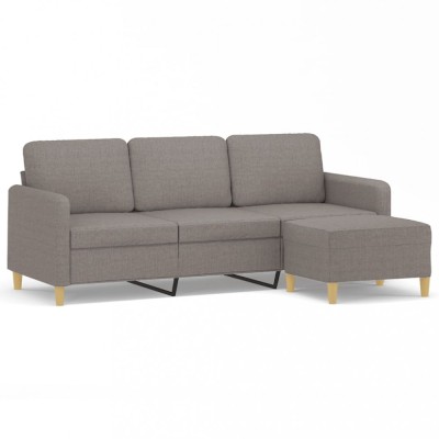 Canapea cu 3 locuri si taburet, taupe, 180 cm, material textil foto