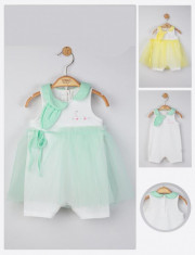 Salopeta de vara pentru bebelusi cu tulle, Tongs baby (Culoare: Verde, Marime: 0-3 Luni) foto