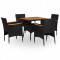 vidaXL Set mobilier gradina, 5 piese, negru, poliratan ?i lemn acacia