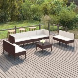 vidaXL Set mobilier de grădină cu perne, 9 piese, maro, poliratan 3094359