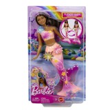 BARBIE PAPUSA SIRENA FLOAREA MAGICA CU PAR BRUNET SI COADA ROZ, Mattel