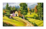 Cumpara ieftin Tablou pictat manual, Peisaj de la munte, pe meleaguri mioritice, 100x60cm pictura ulei pe panza