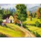 Tablou pictat manual, Peisaj de la munte, pe meleaguri mioritice, 100x60cm pictura ulei pe panza