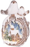 Decoratiune de Craciun cu pasari si casute LED, ceramica, 47 cm