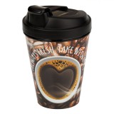 Pahar Cafea Reutilizabil, Model Boabe de Cafea, Plastic, Capac Negru, Capacitate 400ml, Oem