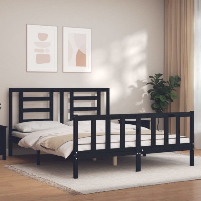 vidaXL Cadru de pat cu tăblie, negru, 160x200 cm, lemn masiv foto
