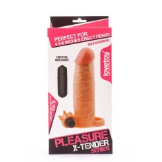 Pleasure X-Tender - Manșon prelungitor penis cu vibrații, 13 cm