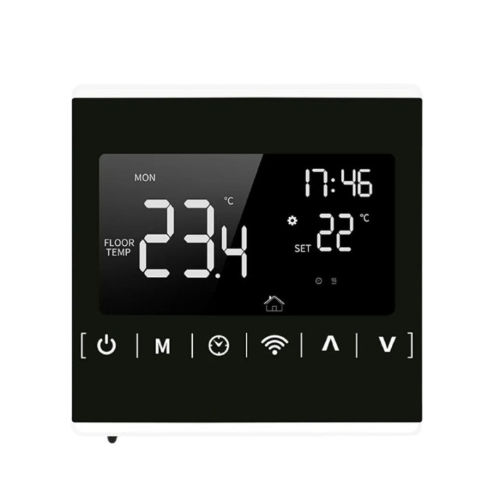 Termostat smart WiFi pentru incalzire electrica in pardoseala, afisaj LCD, 16A, programabil, negru