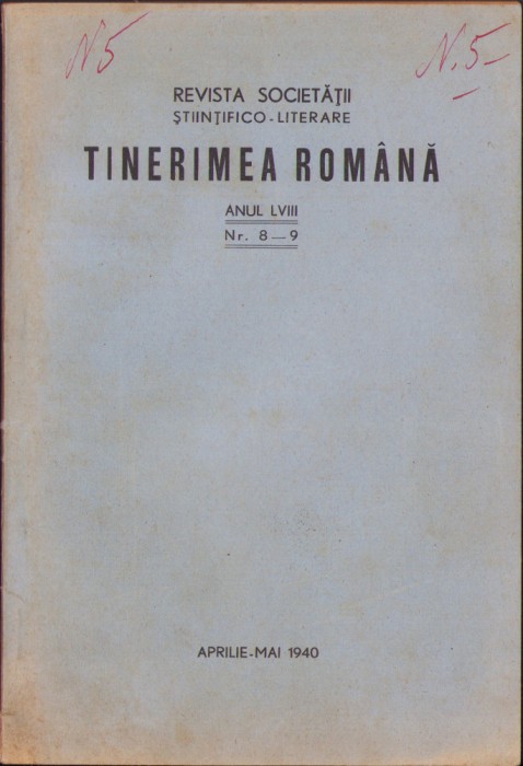 HST C1181 Revista Tinerimea Rom&acirc;nă 8-9/1940