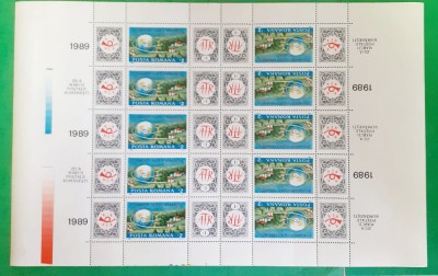 TIMBRE ROMANIA 1989 l.p.1225b ZIUA MARCII POSTALE -coala tete-beche MNH** foto