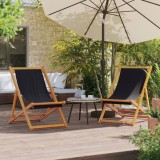 Scaune de plajă pliante, 2 buc., negru, material textil