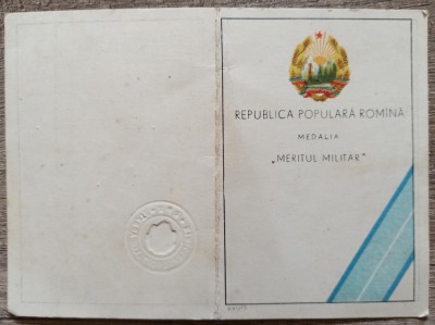 Legitimatie Meritul Militar clasa I 1954 foto